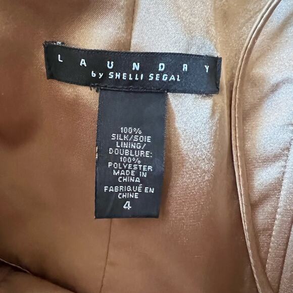 Laundry by Shelli Segal 100% Silk Gold Gathered Drop Waist Formal Maxi Dress- 4 - Picture 10 of 16